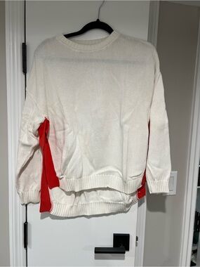 Kokun Women's Cream and Red Knit Pullover Sweater